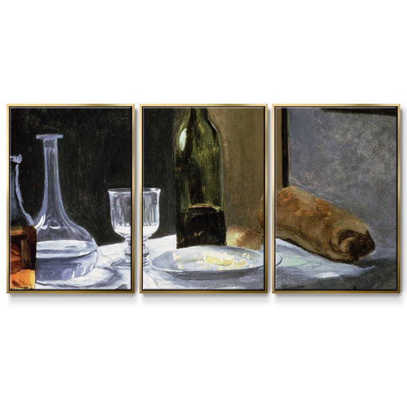Nature morte avec des bouteilles, 1862 - Toile encadrée multi-pièces 398MONETC, H 36 po x l 75 po x P 2 po, Or