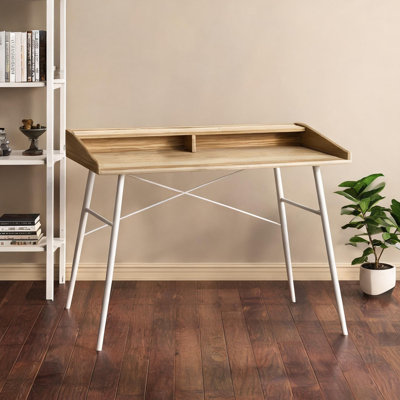 Bureau d'ordinateur en panneaux de particules avec pattes en acier en forme de X et tablette supérieure pour bureau à domicile