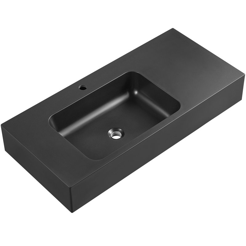 Lavabo de salle de bain, surface solide, installation murale ou de comptoir, 47 po avec trou de robinet simple, Noir