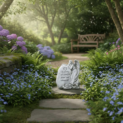 Outdoor Garden Memory Angel and Cat Statue Decor