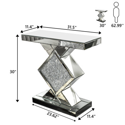 Amla 31.5" W Mirrored Glass Console Table with Crushed Diamond Inlay