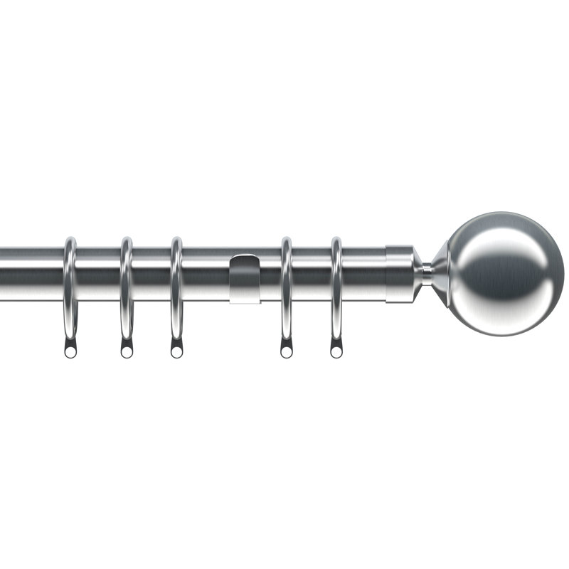 Single Curtain Pole, 6.5cm H x 125cm W x 10cm D, Satin Silver