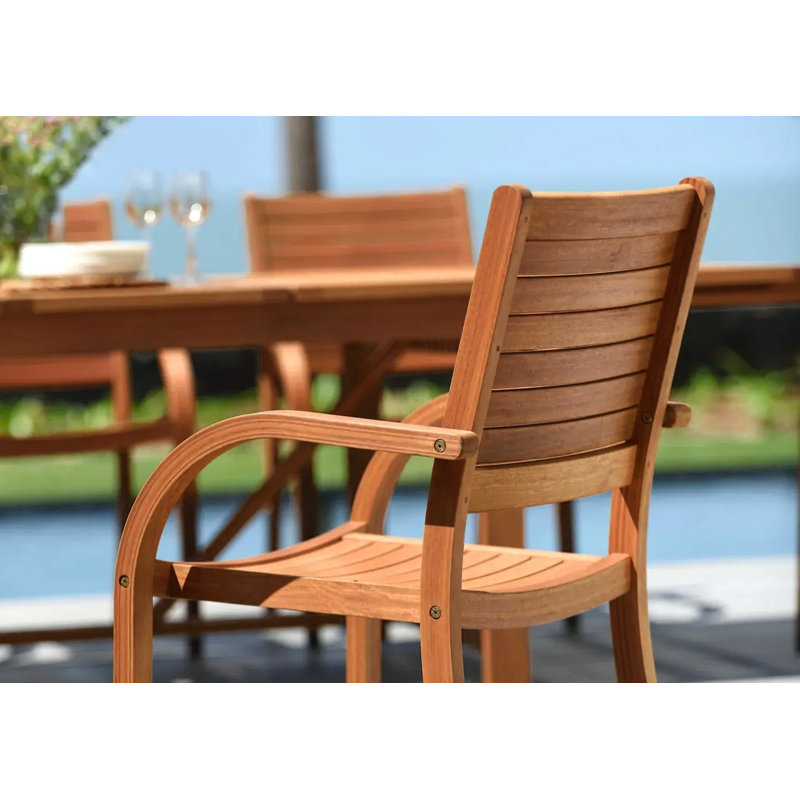 Whately 13-Piece Outdoor Rectangular Extendable Dining Table And Chairs Set | Eucalyptus Wood | Ideal For Patio, Brown, Brown