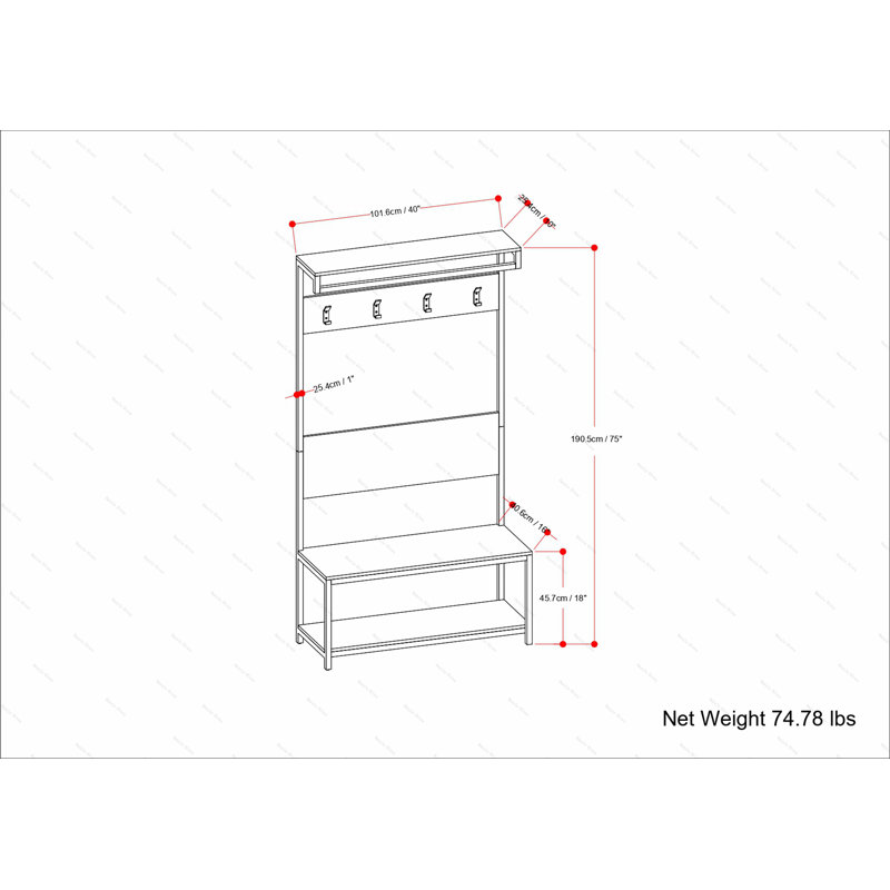 Natural Mango Wood Industrial Hall Tree with Storage Bench