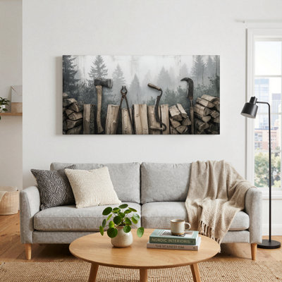 Ensemble de 1 tableau sur toile représentant des outils en bois