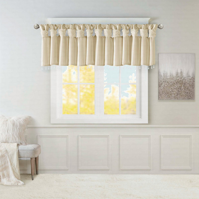 Lightweight Faux Silk Valance With Beads 50X26", Champagne