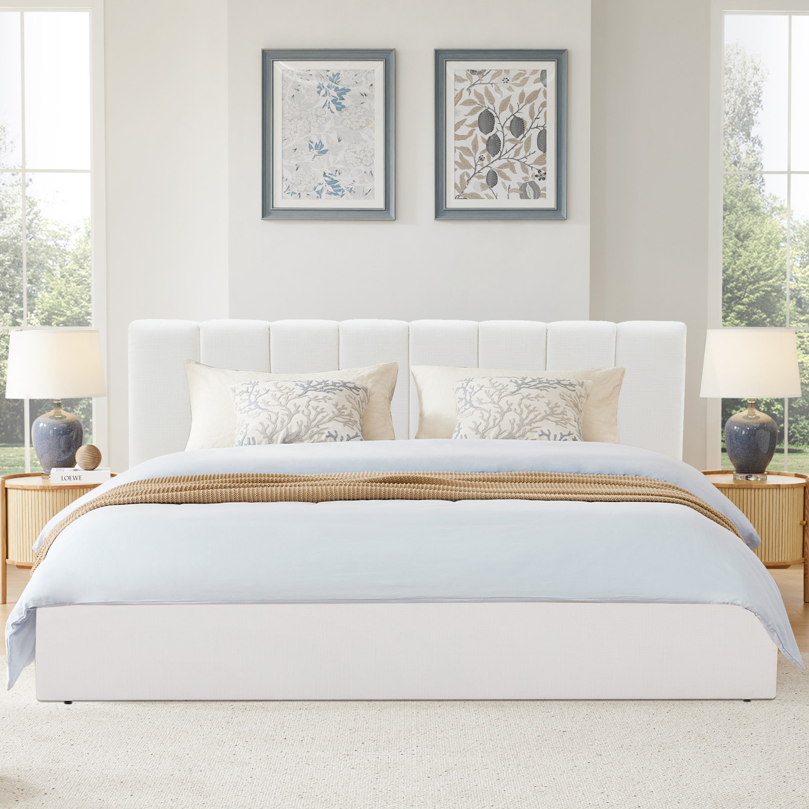 Delmar Linen Upholstered Bed, Queen, Selene White