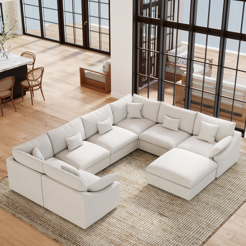 Canapé modulaire Elowen, Lin beige / chenille