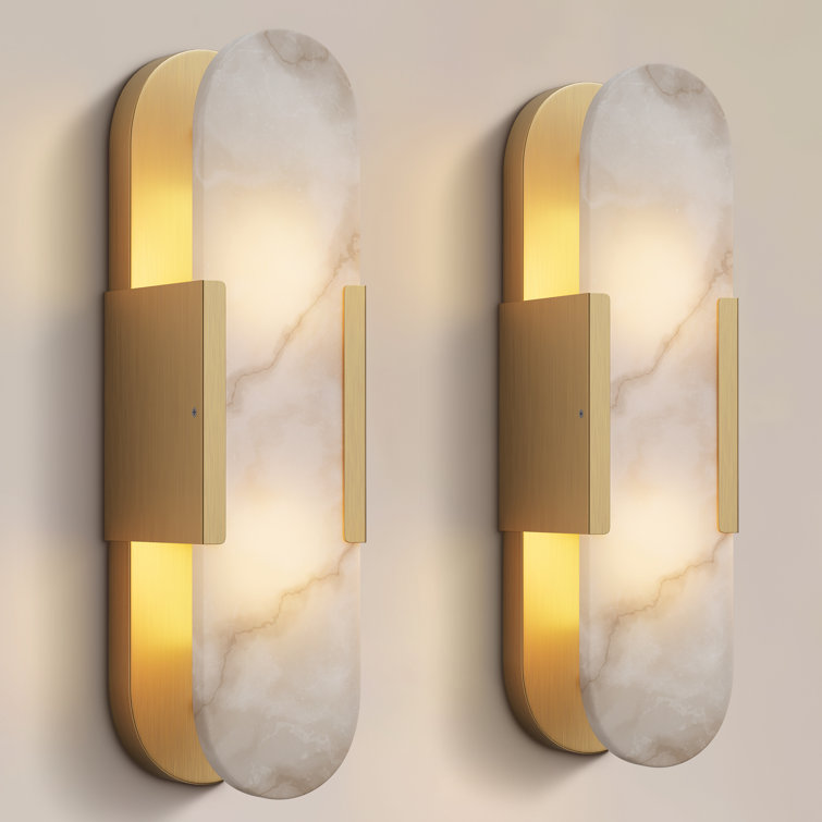 Zaheda Dimmable LED solid brass Wall Mounted Sconce with Alabaster Shade