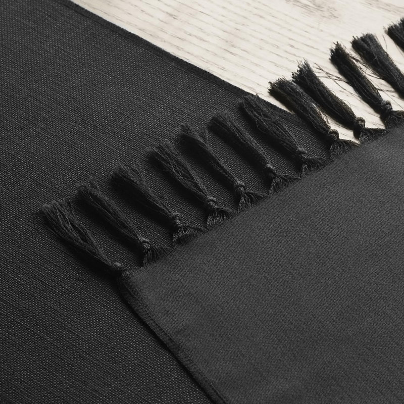 Black Boho Rural Rustic Farmhouse Tassel Halloween Table Runner, 33x143 cm Kitchen Dining Table Decoration Wedding Holiday Party Decor