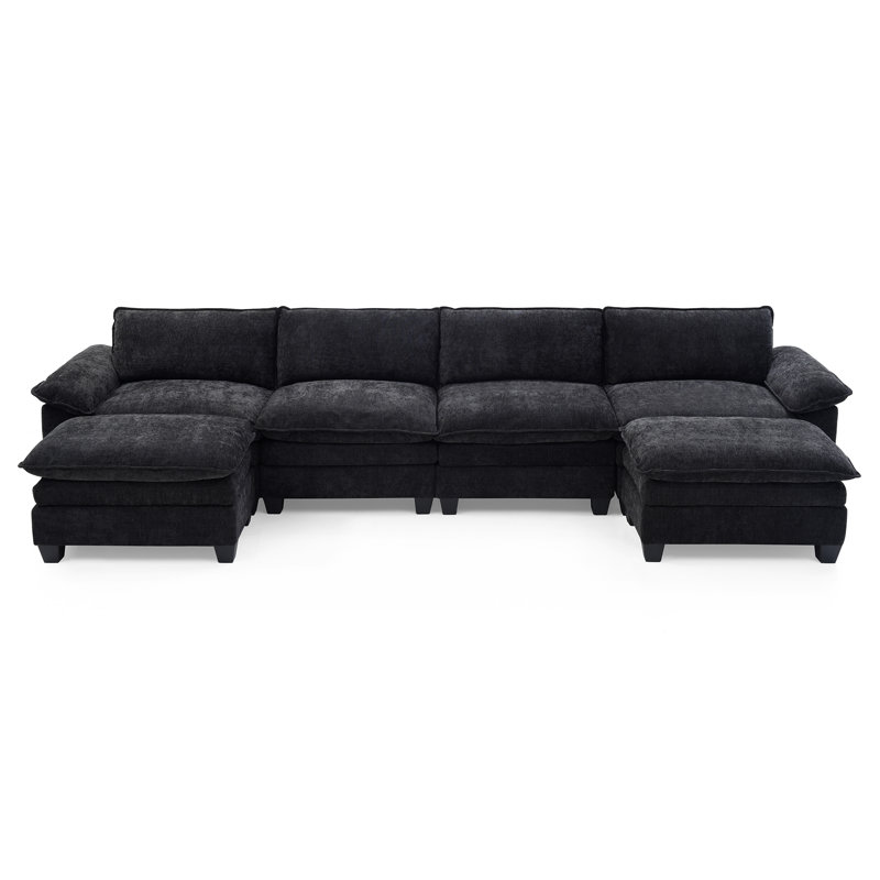 Canapé modulaire en U en chenille de 157 po de large pour salon, Chenille noir
