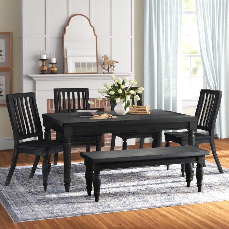 Ensemble de table de salle à manger 6 personnes Sonntag avec 4 chaises latérales et 1 banc, Tableau noir