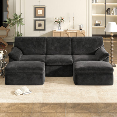 2.4m Sofa 3-Seater Chenille Foam Modular Sectional Sofa