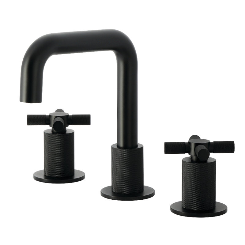 Kingston Brass Convergent Two-Handle 3-Hole Deck Mount Widespread Bathroom Faucet With Push Pop-Up Drain, Matte Black