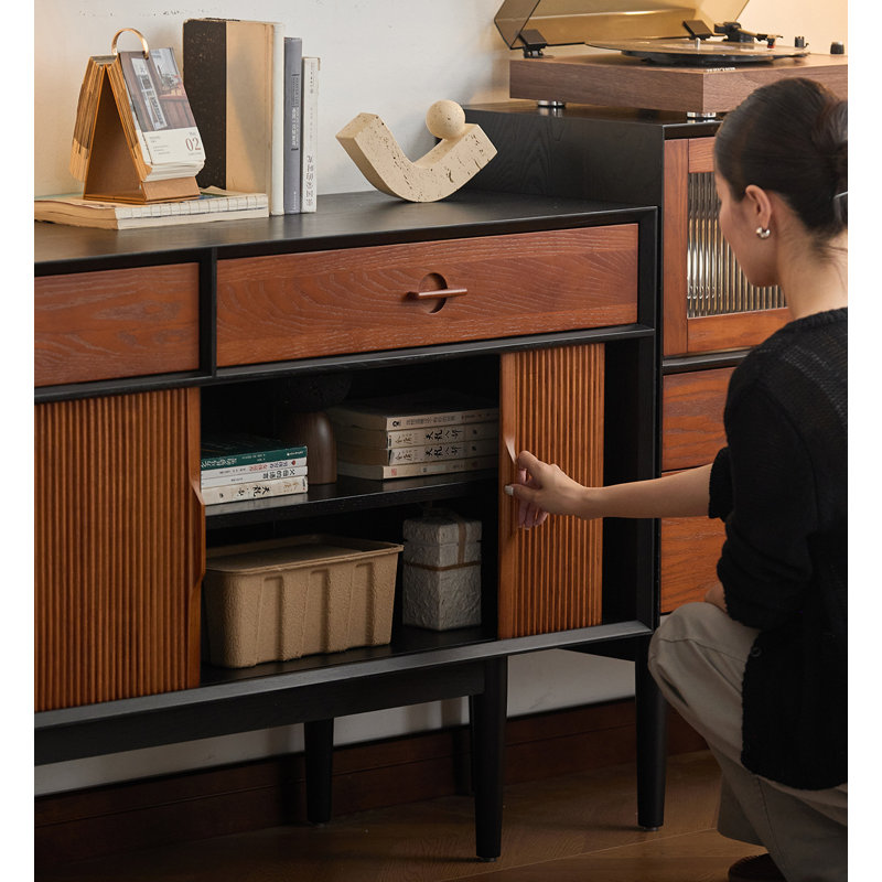 Buffet Mid-Century en bois massif multifonctionnel