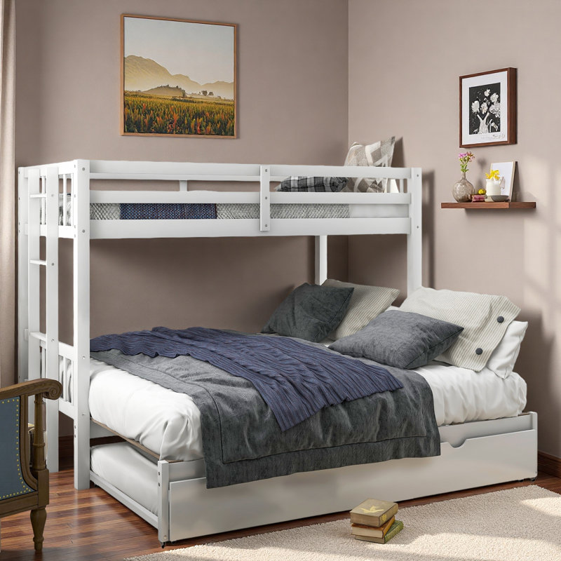 Lit superposé coulissant avec lit gigogne, White