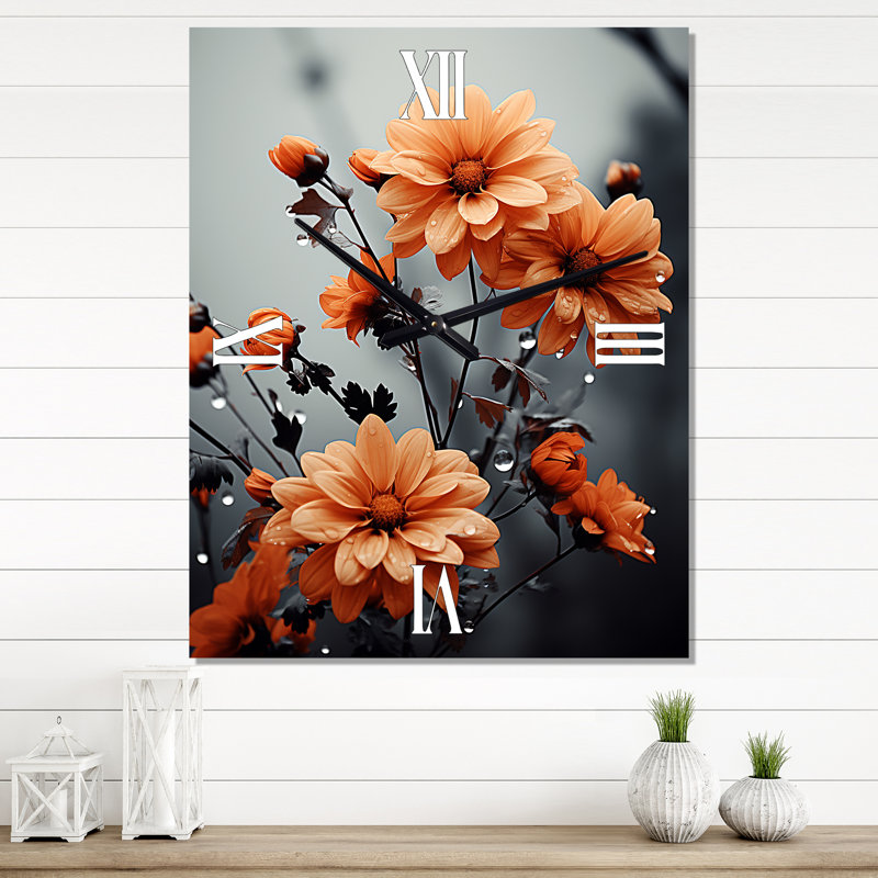 Horloge murale florale pêche I, H 32 po x l 16 po x P 1 po