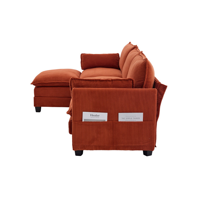 Canapé modulaire surdimensionné surdimensionné avec repose-pieds mobile, ensemble de canapés en velours côtelé moderne 102 pouces 4 places, canapé convertible en forme de L