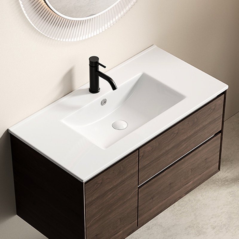 Lavabo de salle de bain en céramique 36 pouces Wittman, de forme ovale, blanc uni contemporain, vasque au fini lustré facile à entretenir, porcelaine, fonction de trop-plein pratique