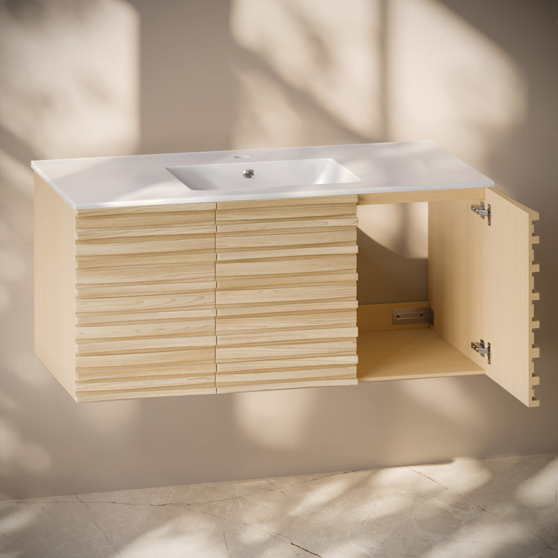 Ensemble de meuble-lavabo mural 48 po Wachter, Naturel, Trou simple