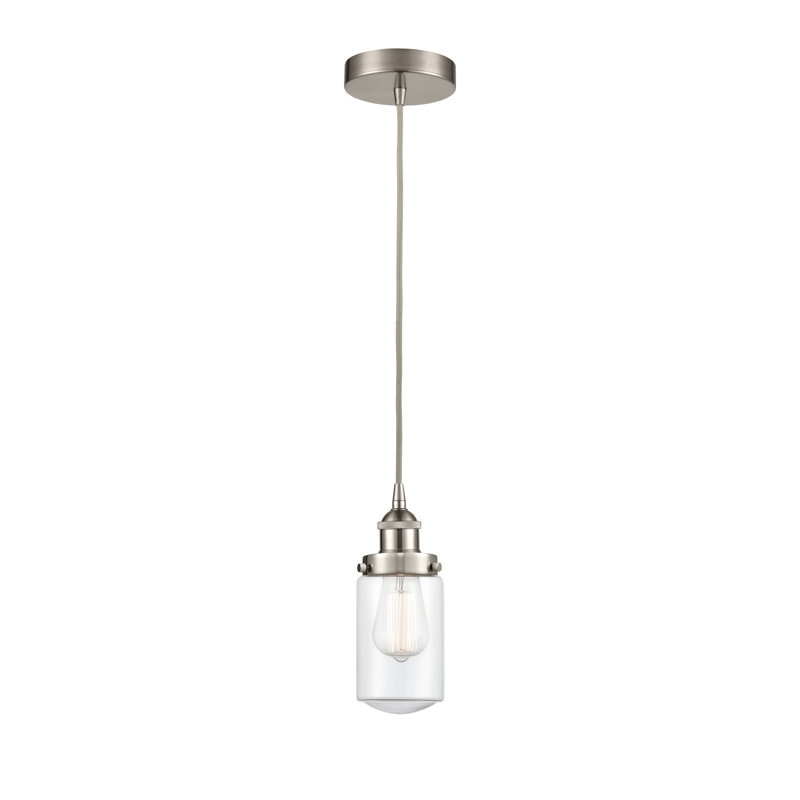 Luminaire suspendu cylindrique à 1 lumière Saroyan, Transparent, Nickel satiné brossé