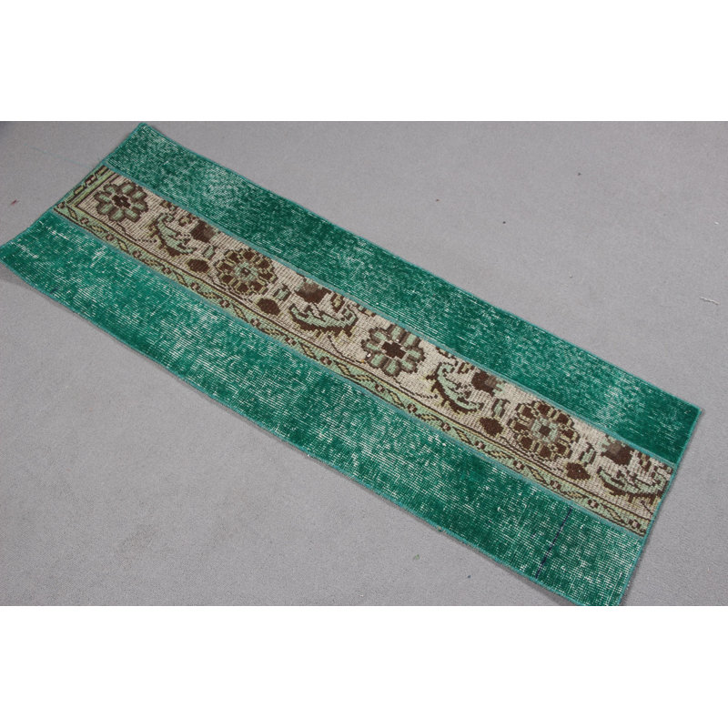 Tapis de porte turc rétro fait à la main à motif floral vert offrant une décoration intérieure unique et une élégance élégante pour le vestibule