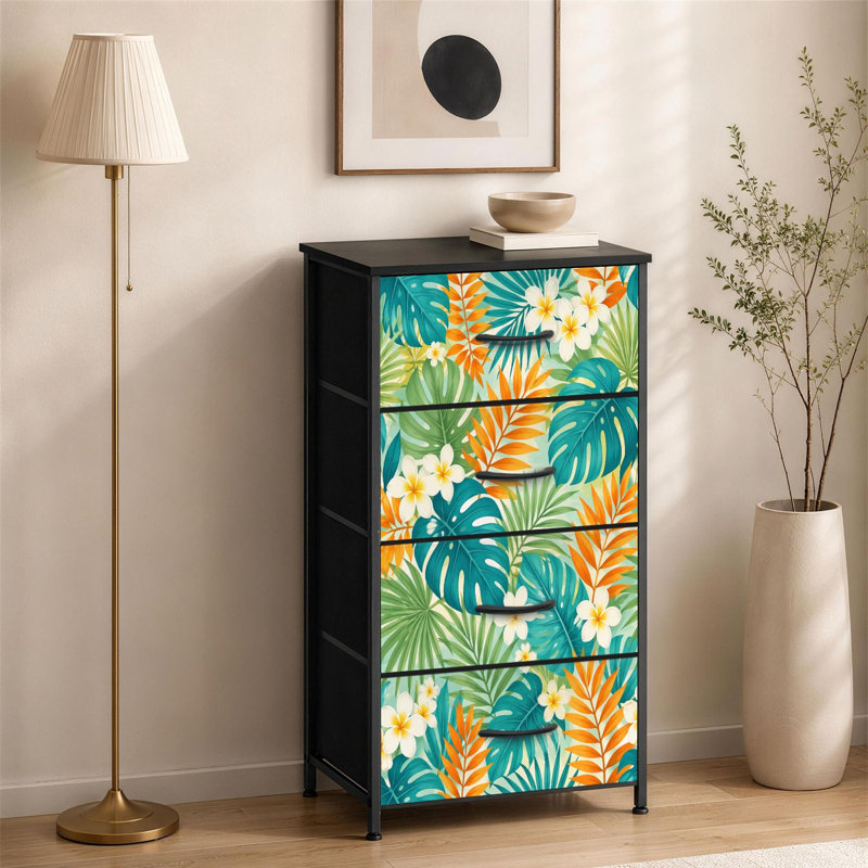 Commode à 4 tiroirs pour chambre à coucher Tropical Leaves