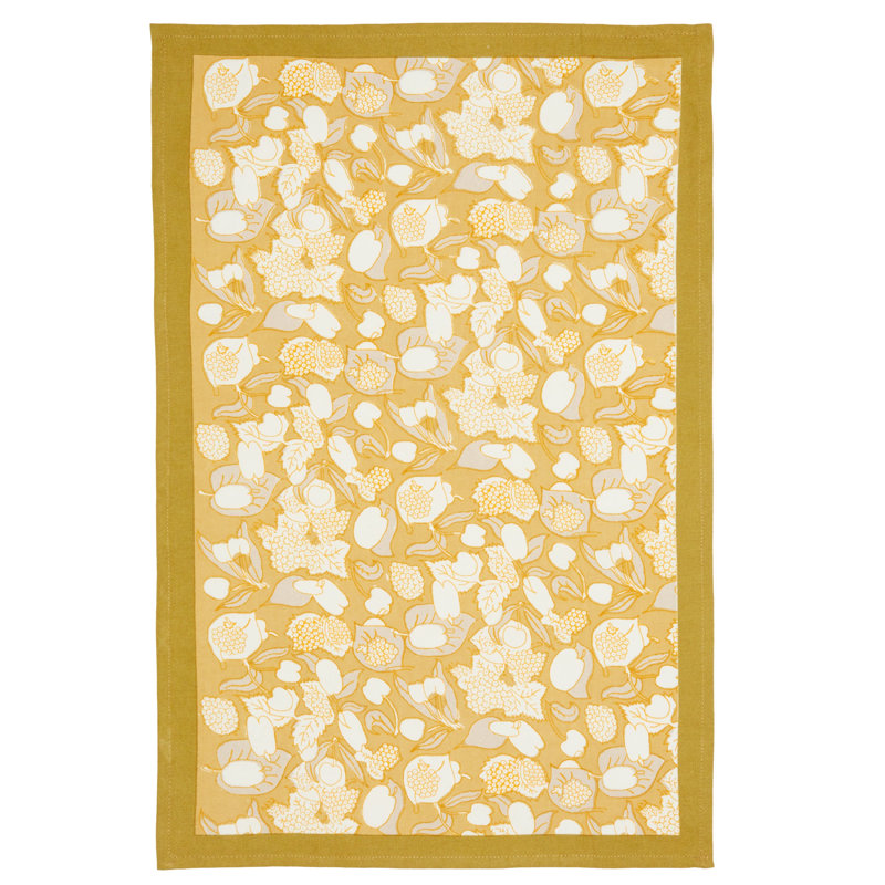 Forest Harvest Floral Tea Towel, Gray/Mustard