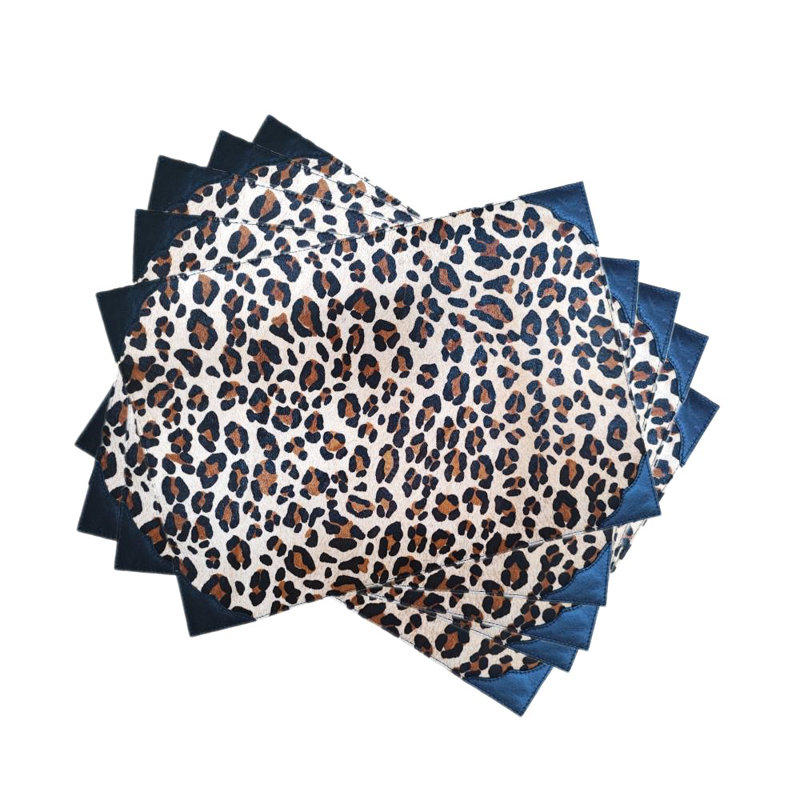 Leopard Print Cowhide Placemat with Leather Corners