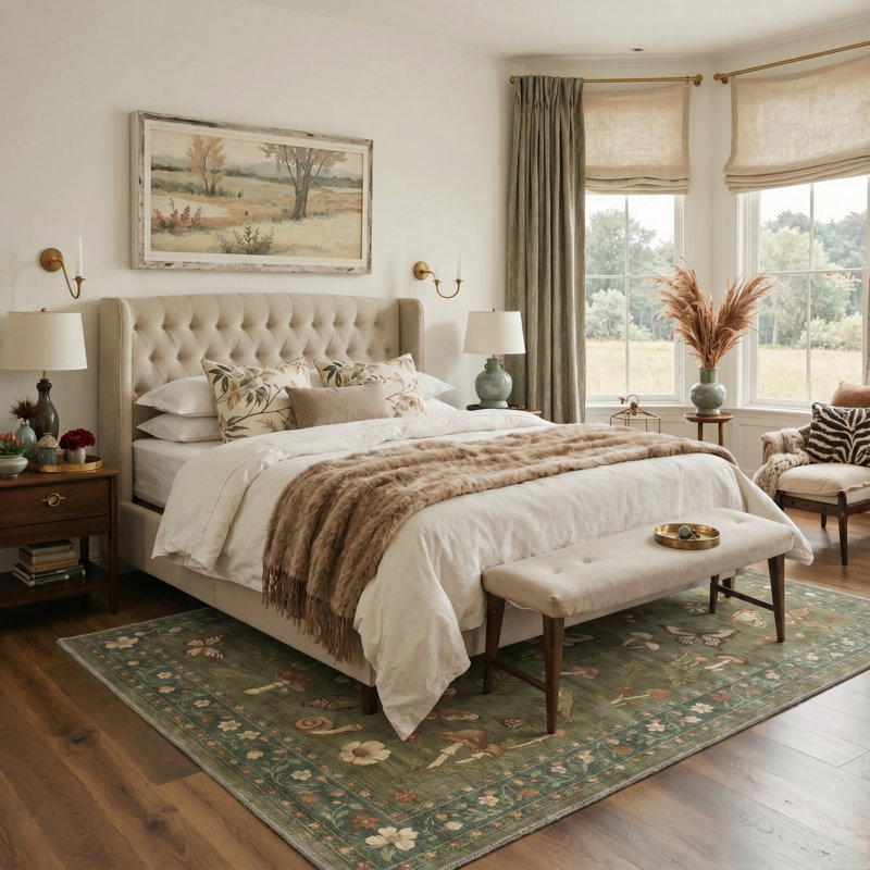 Tapis intérieur vert / beige Woodhaven, Rectangle 5' x 7'