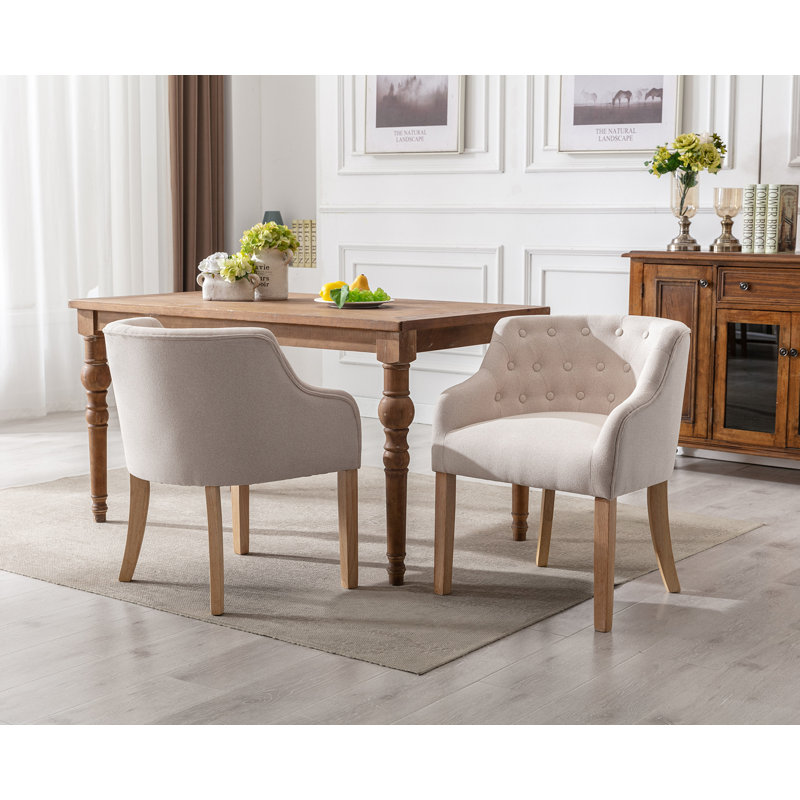 Tascherau Tufted Solid Back Arm Chair, Cream Polyester Blend, Natural