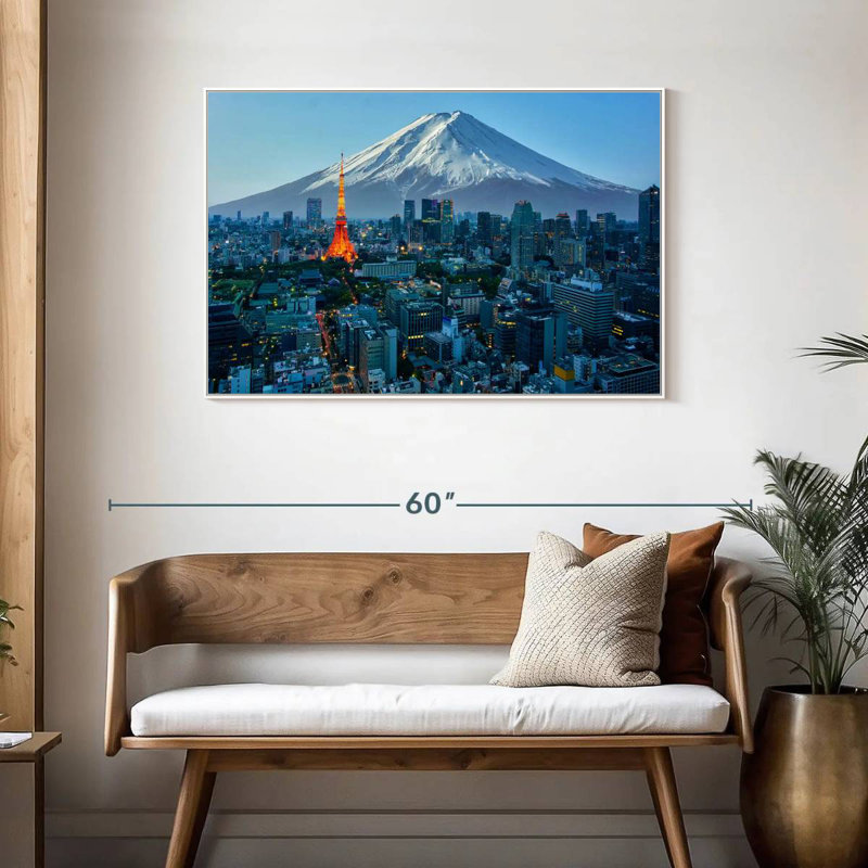 Mont Fuji, paysage urbain de Tokyo, Cadre flottant blanc, 43 po x 29 po