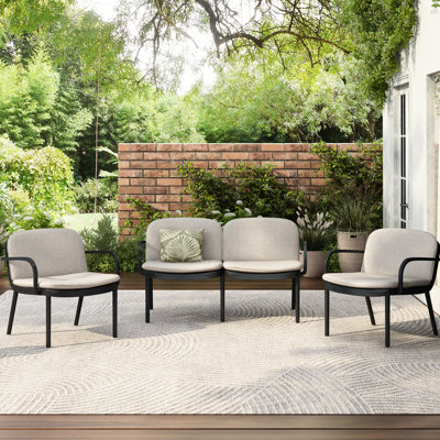 Ensemble de 3 chaises de jardin, structure noire, coussins beiges, antirouille, léger, résistant à la décoloration, idéal pour balcon et terrasse. Structure en polypropylène, confortable et facile d'entretien.