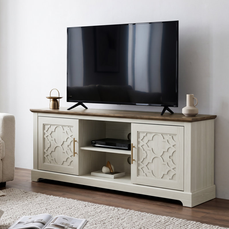 Anfield 2 Door TV Stand with Open Shelves, White Oak