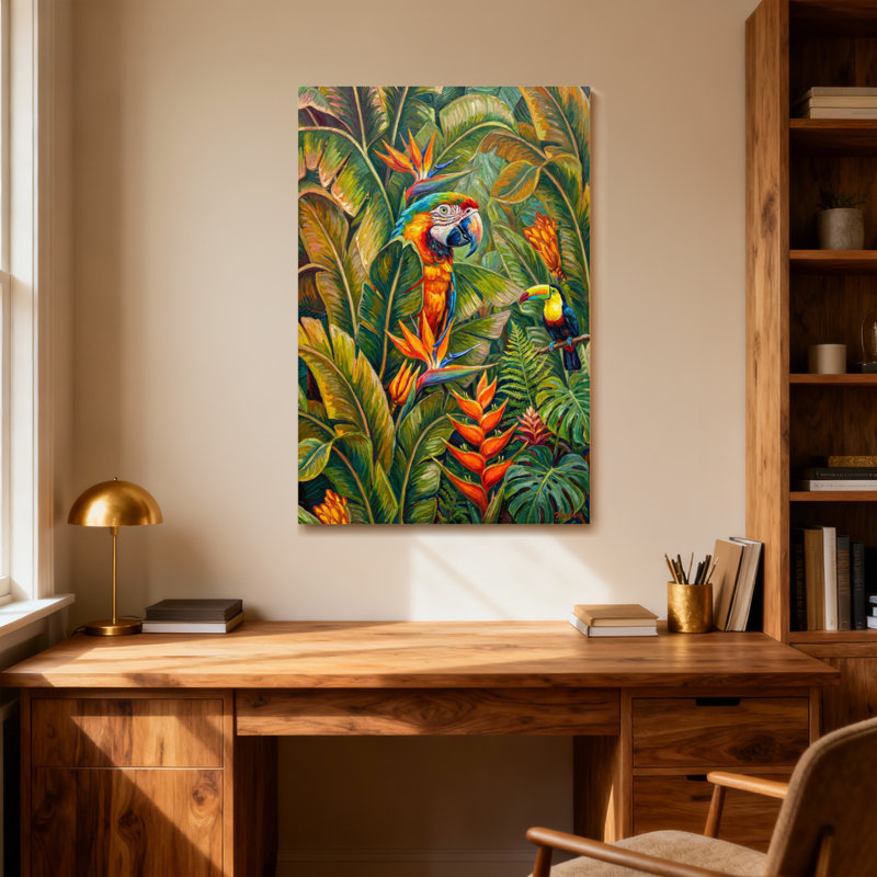 Animals Tropical Birds And Lush Greenery Pattern, 12" H x 18" W