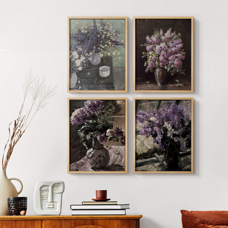 «Vintage Floral Print», impression encadrée CCLXVII - ensemble de 4, Naturel, H 14 po x l 44 po