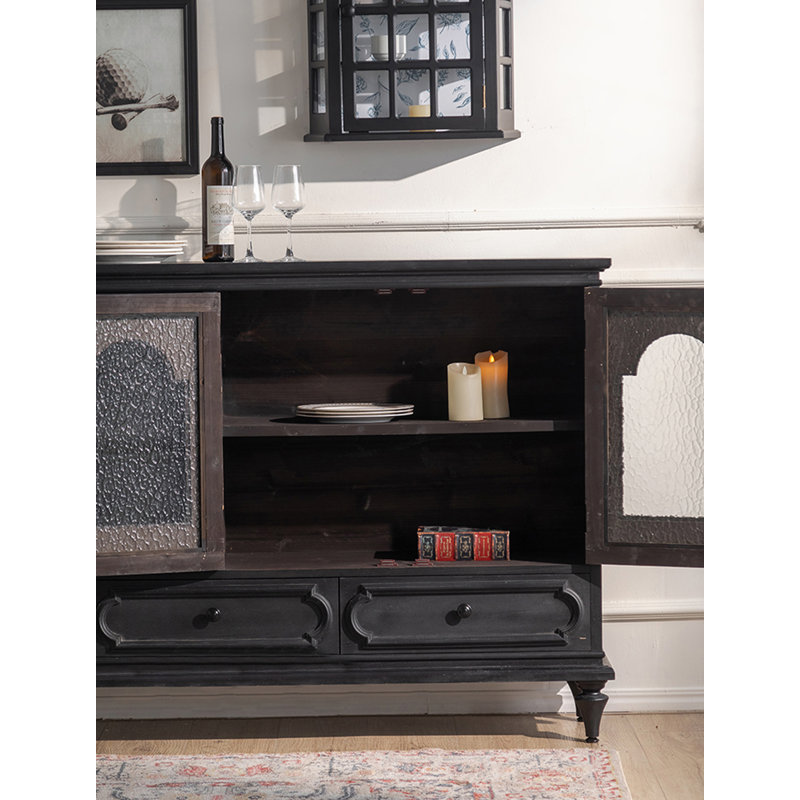 Mid-Century Style Solid Wood Tempered Glass Sideboard