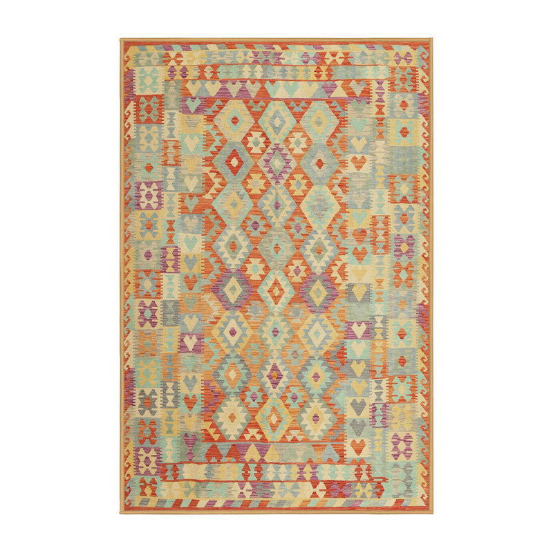 Tapis orange/jaune/vert contemporain Agusta, Rectangle 6 pi 0 po x 9 pi 0 po