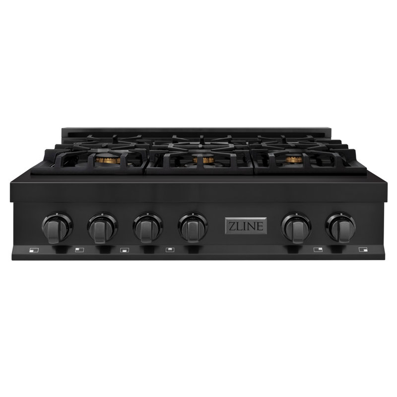 ZLINE 36 in. Legacy Gas Rangetop with 6 Brass Burners and Porcelain Cooktop in Black Stainless Steel (RTB-BR-36)