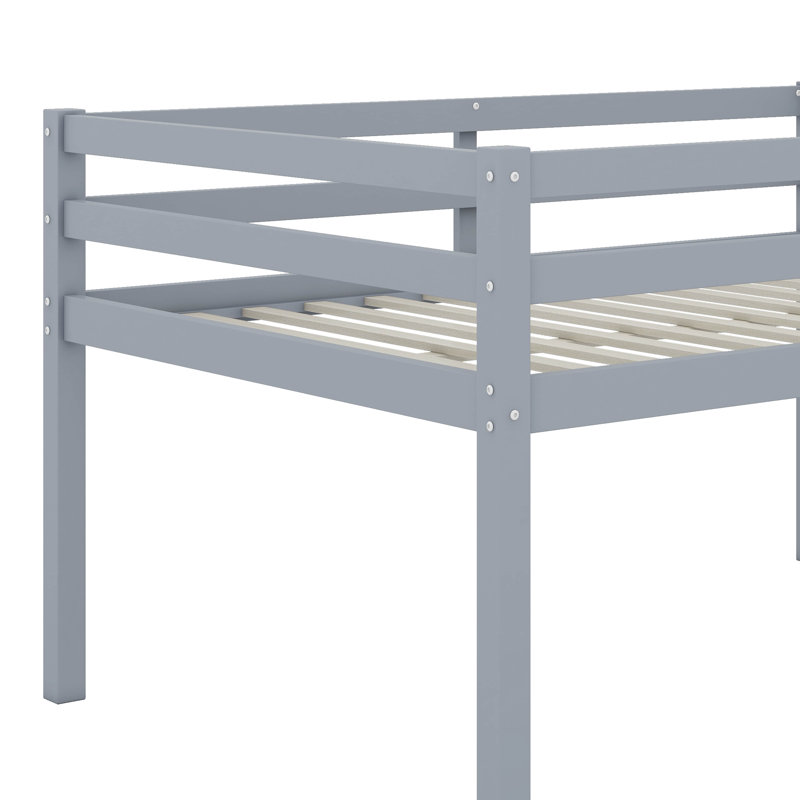 Lit mezzanine double en bois d'hévéa avec échelle, Gris