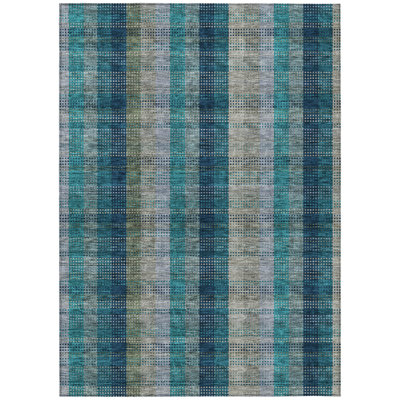 Tapis intérieur / extérieur 8 pi x 10 pi bleu sarcelle lavable à carreaux bleu marine