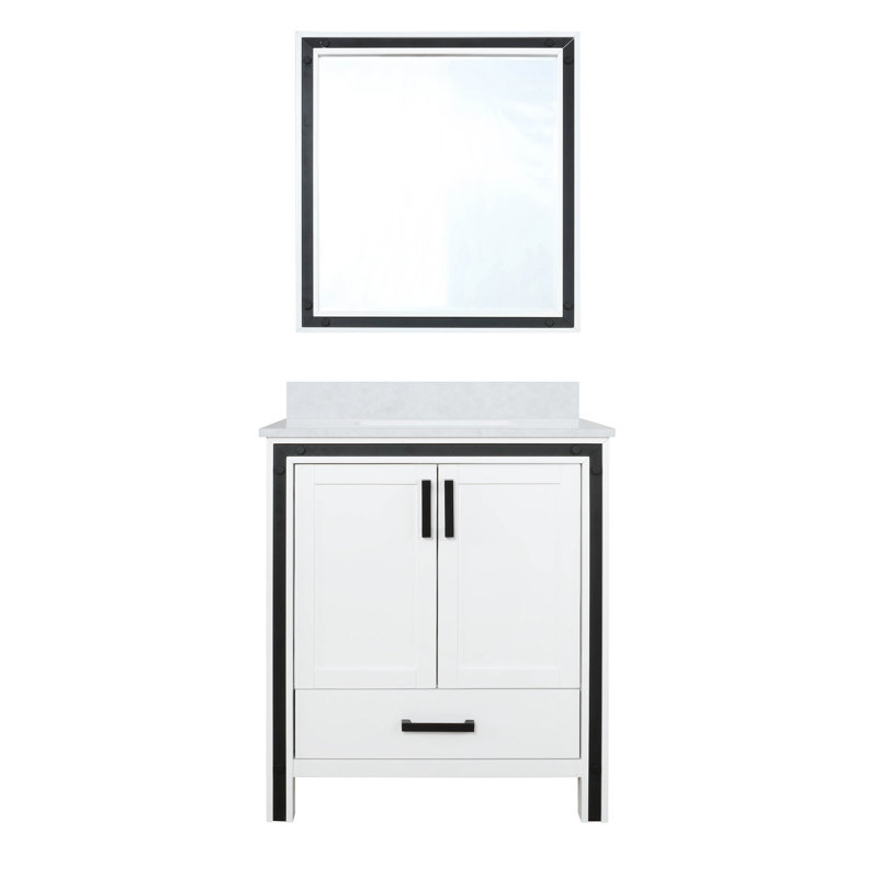 Meuble-lavabo simple l 30 po x P 22 po avec plateau blanc et miroir 28 po Ziva, Blanc, Quartz blanc