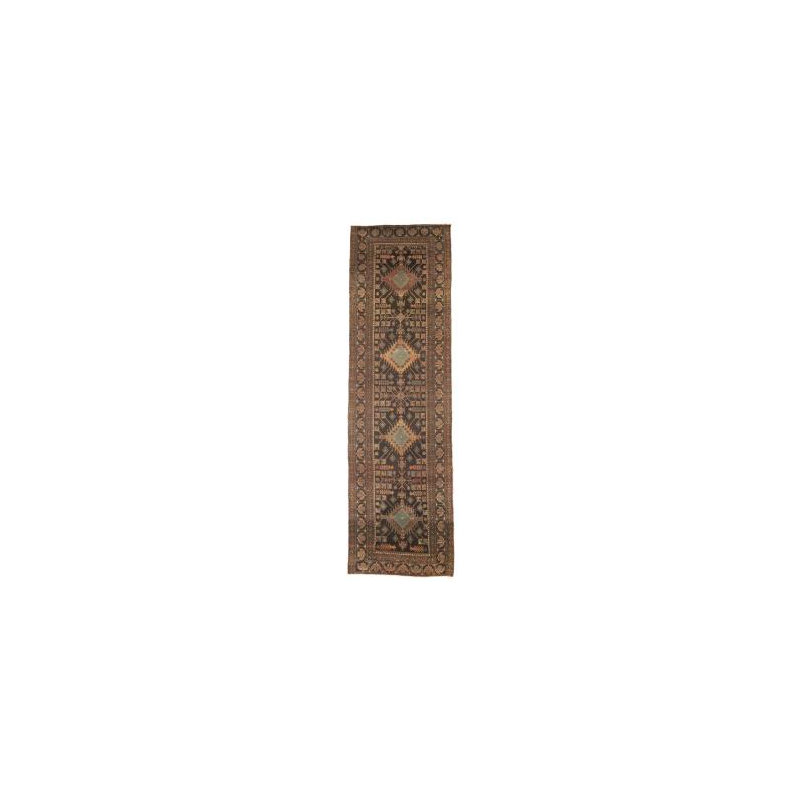 Tapis semi-antique brun foncé Tribal