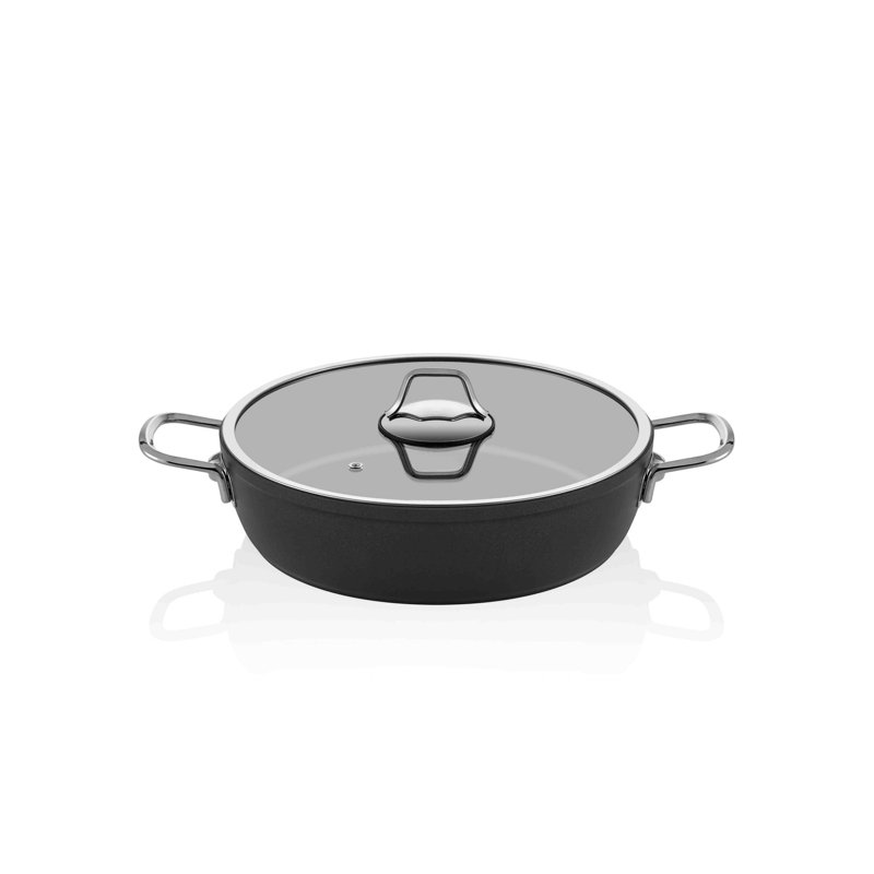 East Urban Home Erin Pot standard en aluminium avec couvercle, 24 cm, Noir