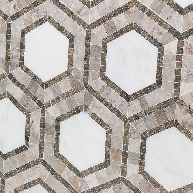 Nova 6" Hexagon Polished Marble Mosaic Tile, Andromeda