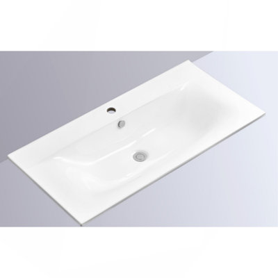 32-Inch White Ceramic Bathroom Sink, Fits 32-Inch Vanity,Pre-Drilled Faucet Hole,Modern Minimalist Design,Durable & Easy to Clean