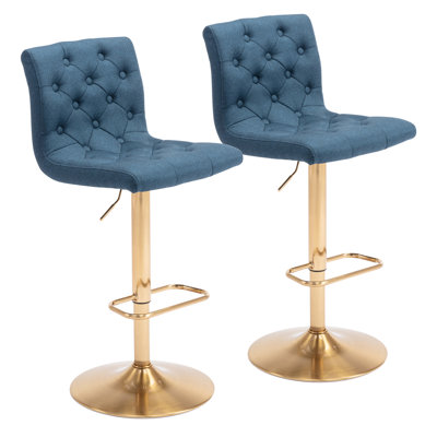 Brage Living Tufted Fabric Bar Stool Set Of 2, Adjustable Swivel Counter Height Barstool With Back, Upholstered Armless Airlift Bar Chair For Kitchen Dining Cafe