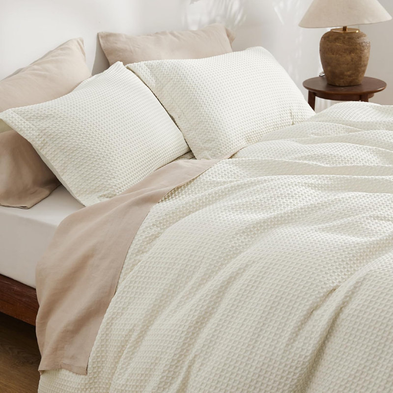 Bedsure Waffle Duvet Cover Set, King Duvet Cover + 2 Shams