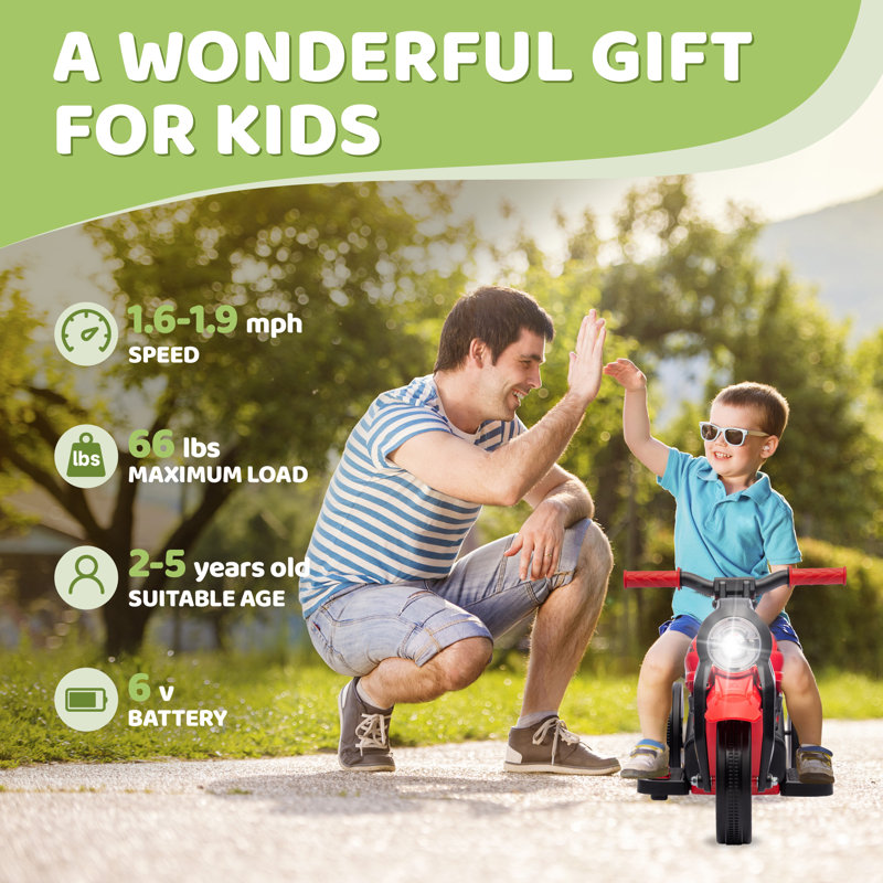 6V Red Kids Electric Ride-On Motorcycle with Bubble Function
