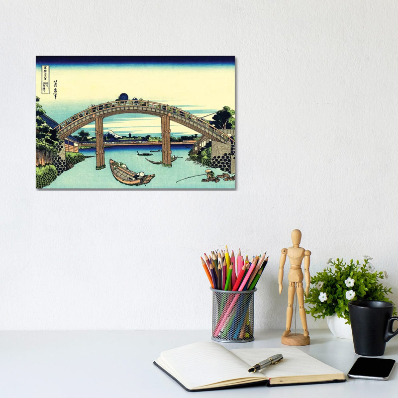 Fuji Seen Through The Mannen Bridge At Fukagawa, Edo, C.1830 by Katsushika Hokusai - Wrapped Canvas Painting